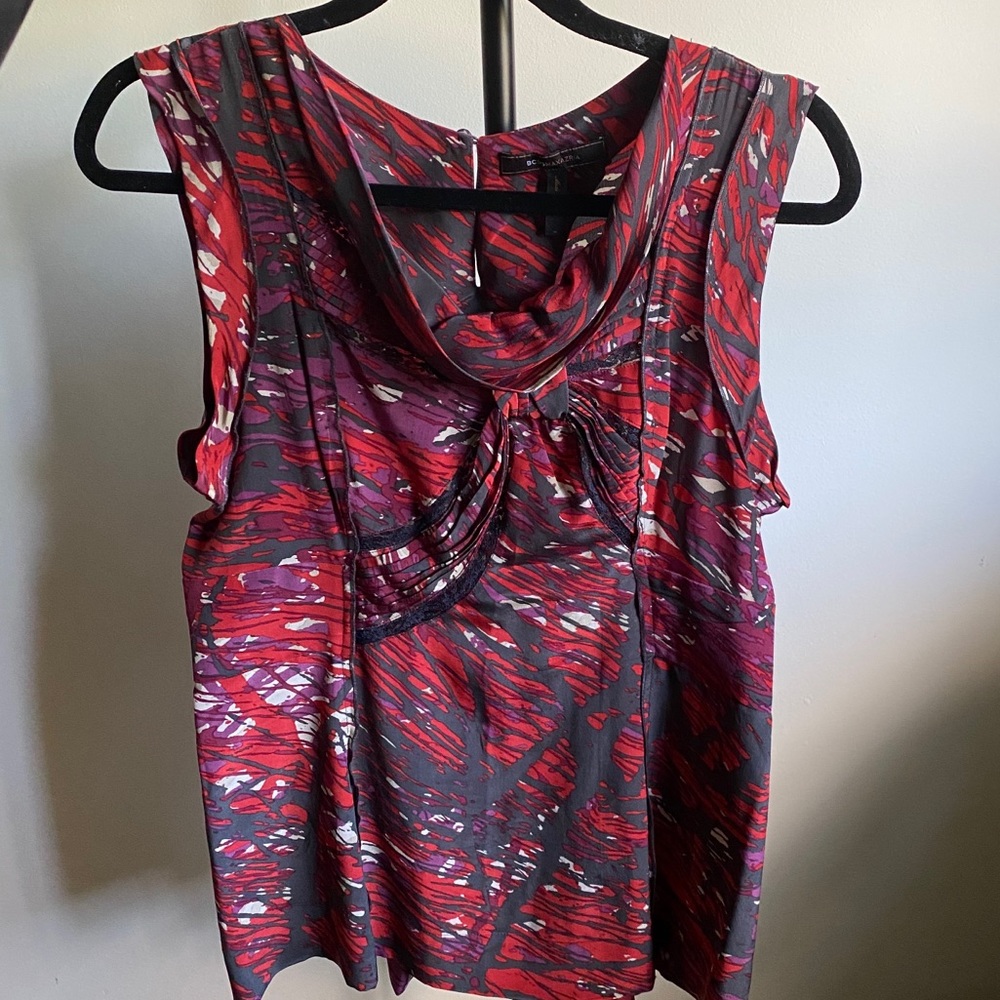 BCBG Red Silky Lace Blouse M